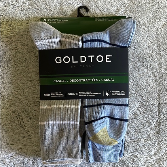 Gold Toe Other - Gold Toe Casual Socks Gray and Blue Crew Length Packaged 
Striped and Solid